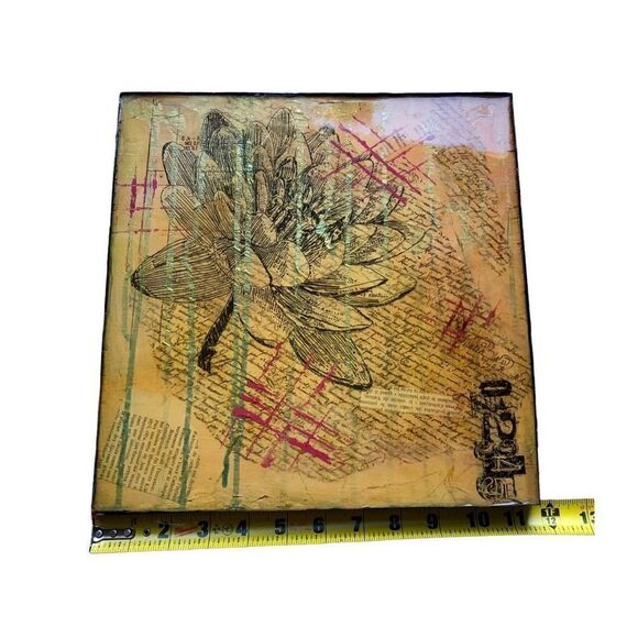 Original Mixed Media Art Flower French Quotes enameled Collage, Signed - Picture 3 of 11